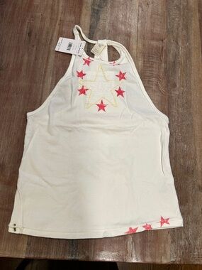 We the Free Star-Spangled White Halter Racerback Tank Top